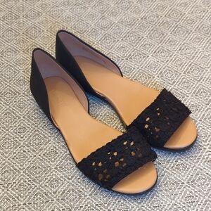 J. Crew Morgan Eyelet Peep Toe Black Flats Or Open-Toe Sandals